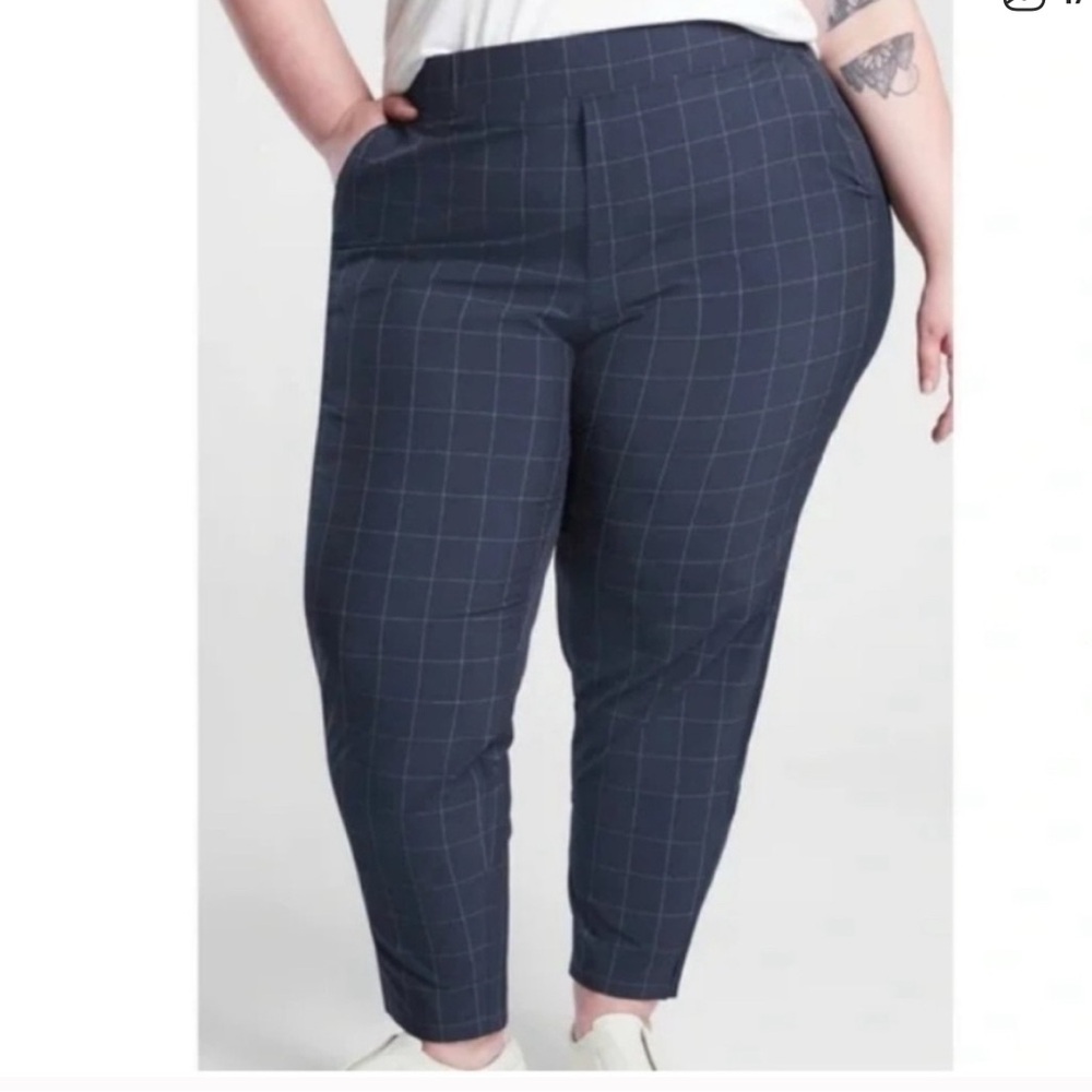 Athleta Brooklyn Textured Ankle Pants Women 26 Navy Blue Windowpane 28” Inseam